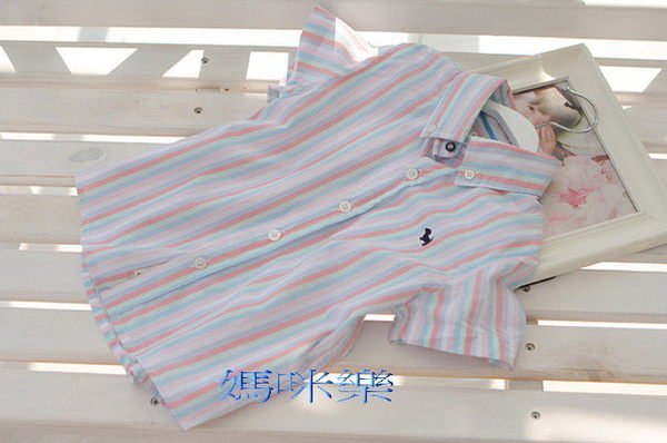 媽咪樂*韓國原單優質直條紋短袖襯衫100/110/120CM
