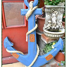 【【歐舍家飾】】復古仿舊立體水手地中海風系列 木製描釘藍色錨壁飾  壁掛 救生圈 居家裝飾