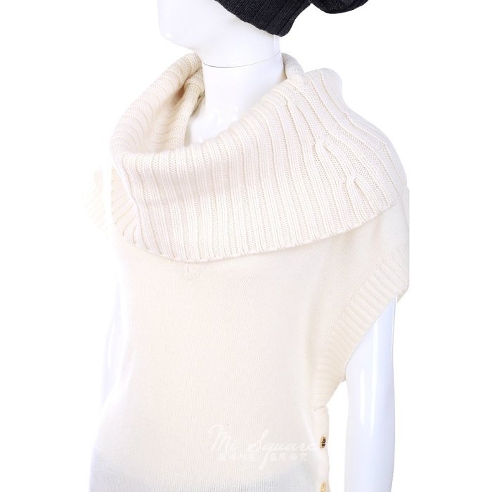 現貨熱銷-MICHAEL KORS 米白色鬆高領設計針織短袖上衣(領可拆) 1340499-03