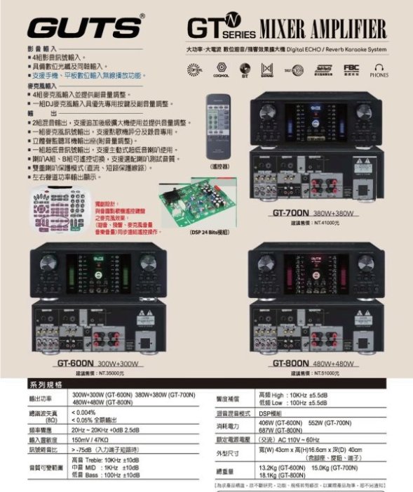 概念音響』GUTS GT-700N 大功率·大電流數位迴音/殘響效果專業級卡拉OK