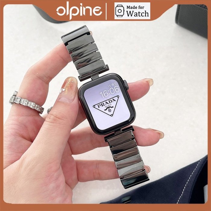 適用於Apple Watch 78Ultra代T字頭金屬一珠陶瓷錶帶iWatch3456代一珠陶瓷錶帶 蘋果手錶SE錶帶