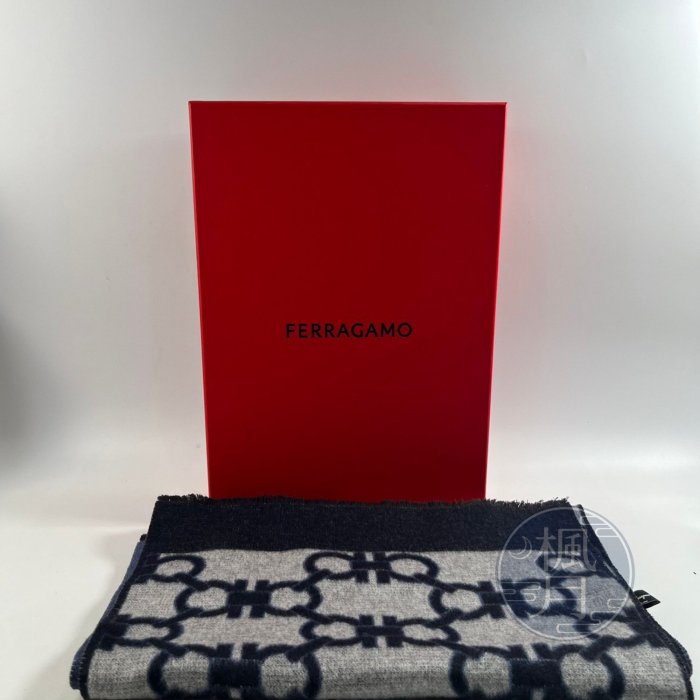 BRAND楓月 Salvatore Ferragamo 藍色 雙面 滿版 圍巾 披肩 披巾 服飾配件