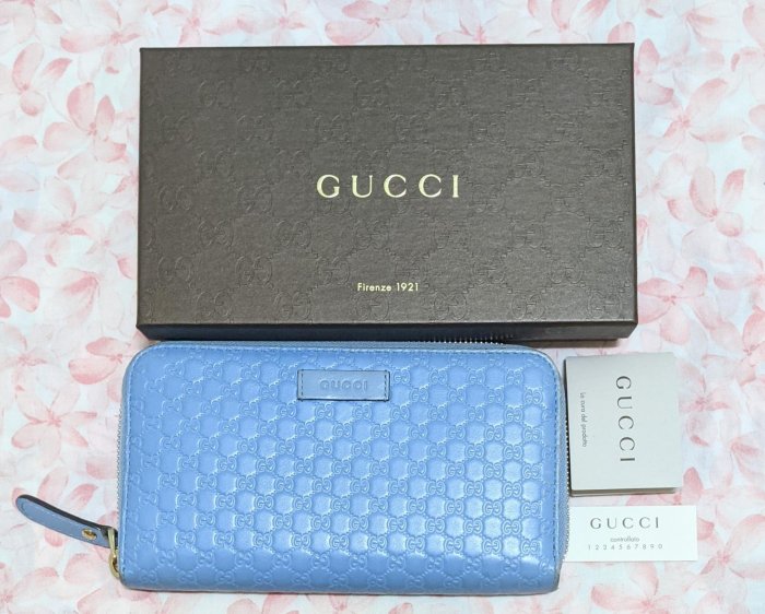 GUCCI 古馳 經典 Guccissima GG壓紋 牛皮 皮革 拉鍊長夾 皮夾 拉鍊零錢長夾 水藍色 gucci wallet 壓紋 雙G LOGO