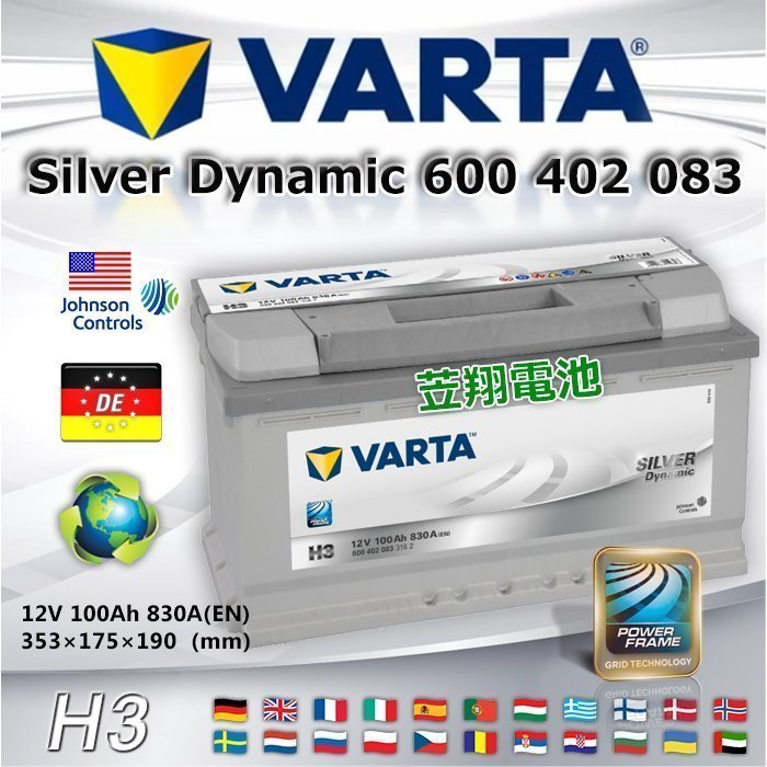 ☆電霸科技☆德國 原廠電瓶 VARTA H3 華達 汽車電池 12V100AH 舊品交換 特價賣場 ROVER BENZ