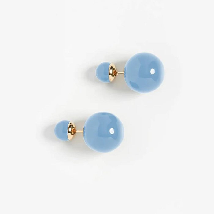 SHASHI 紐約品牌 Double Ball 優雅法國藍色圓球 前後扣耳環 大珠&小珠
