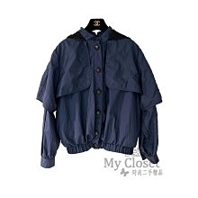 My Closet 二手名牌 Chanel 2017~2018 藍色連帽 蕾絲內裡 雙C釦  長袖休閒外套