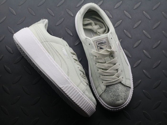 PUMA BASKET PLATFORM 彪馬 淺抹茶 牛仔布 366494-03女鞋