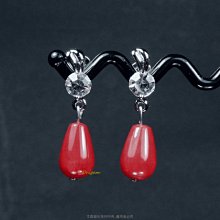 珍珠林~水滴型垂吊式阿卡珊瑚耳環5MMX10MM.針式.每附特價$599 #068