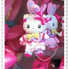 ♥小花花日本精品♥Hello Kitty 吊偶包包掛偶吊飾鑰匙圈立體站姿公仔變裝兔耳朵小花朵大阪限定 90216503