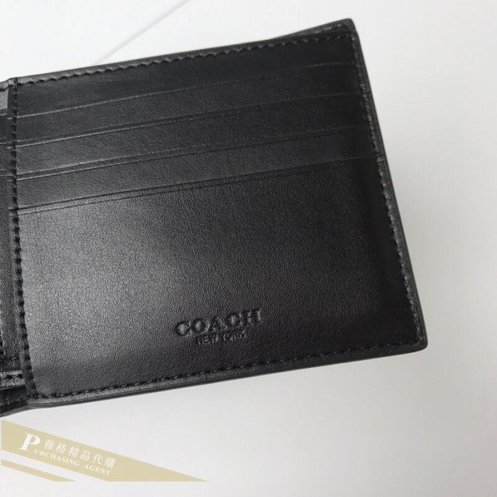 雅格精品代購 COACH 寇馳  74993 logo防水防刮PVC皮革 黑灰短夾/皮夾   美國代購