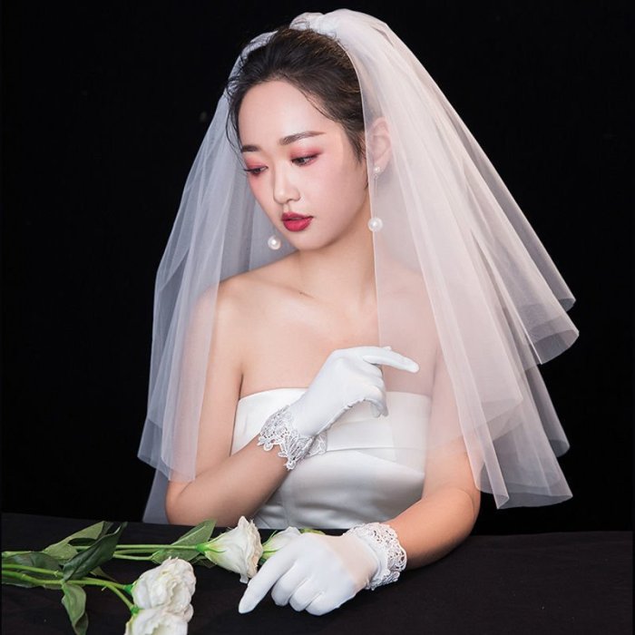 甄選嚴品·韓式新娘蓬蓬頭紗超仙多層婚紗新娘結婚頭紗領證簡約旅拍造型頭紗特價