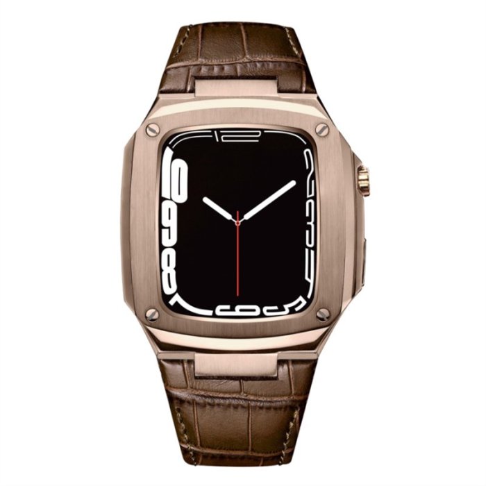 豪華不鏽鋼錶殼 適用於蘋果手錶 iWatch 8 7 6 5 4 SE 45mm 41mm 44mm 40mm 真皮錶帶