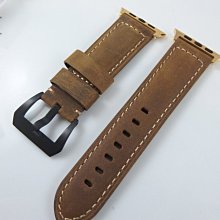 錶帶屋 蘋果Watch 38mm/40mm/41mm 42mm/44mm/45m 粗獷豪邁淺棕色瘋馬牛皮錶帶含最佳連接器