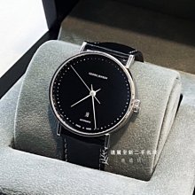 高雄店 遠麗全新二手名牌館~K6196 GeorgJensen 精鋼圓黑錶盤牛皮帶Koppel機械錶