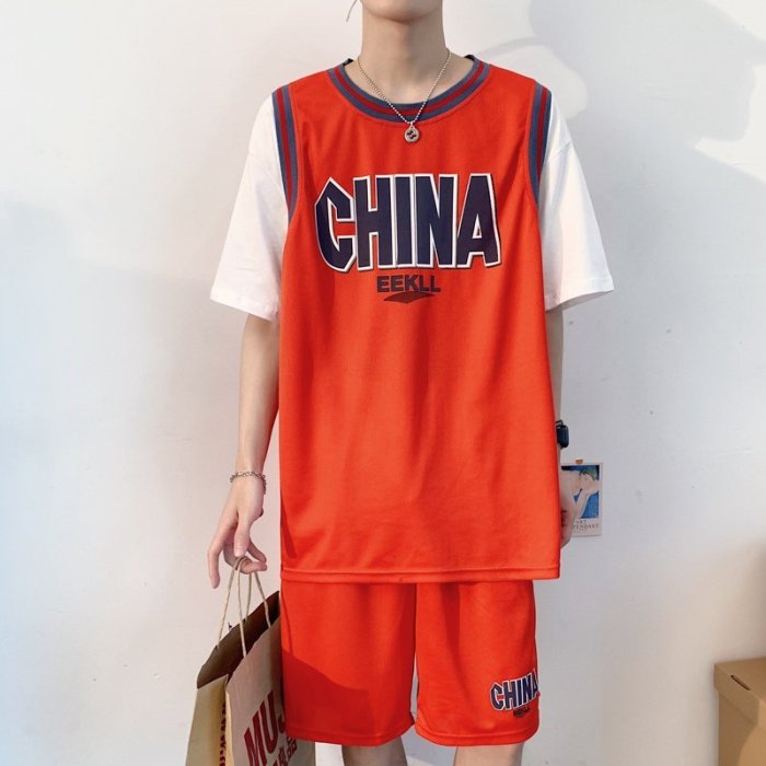 西洋紅南極人籃球服夏季男生速干短褲短袖T恤品牌運動套裝青少年球衣潮促銷