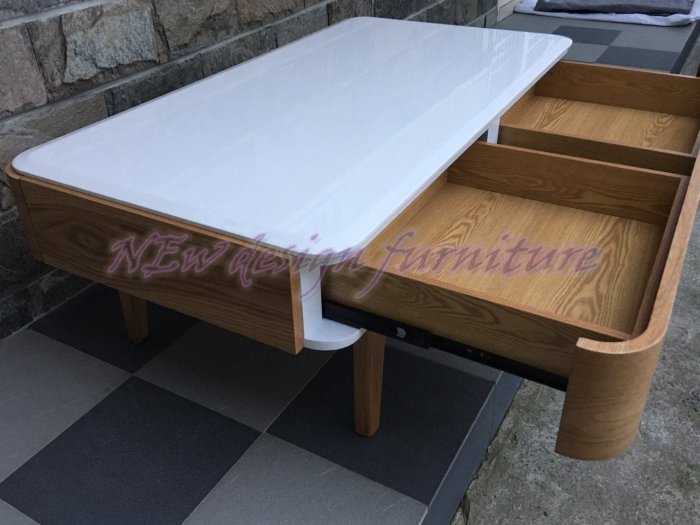 【N D Furniture】台南在地家具-北歐栓木原木色實木腳座烤白桌面雙抽130cm大茶几(另有115cm)MC