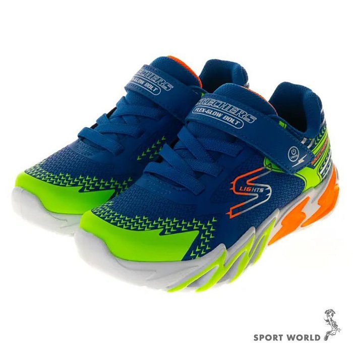 Skechers 童鞋 中童 大童 燈鞋 魔鬼氈 FLEX-GLOW BOLT 藍【運動世界】400138LRYMT