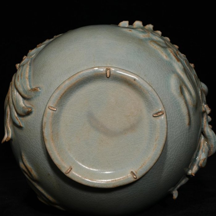 汝窯雕刻龍鳳紋玉壺春瓶，高32.5cm直徑17cm，編號14 瓷器 古瓷 古瓷器