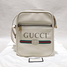 A10099 Gucci米白色牛皮印花logo日字側背包(遠麗精品 台北店)