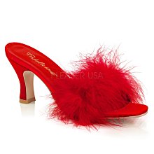Shoes InStyle《三吋》美國品牌 FABULICIOUS 原廠正品羽毛尖頭高跟拖鞋 有大尺碼 出清『紅色』