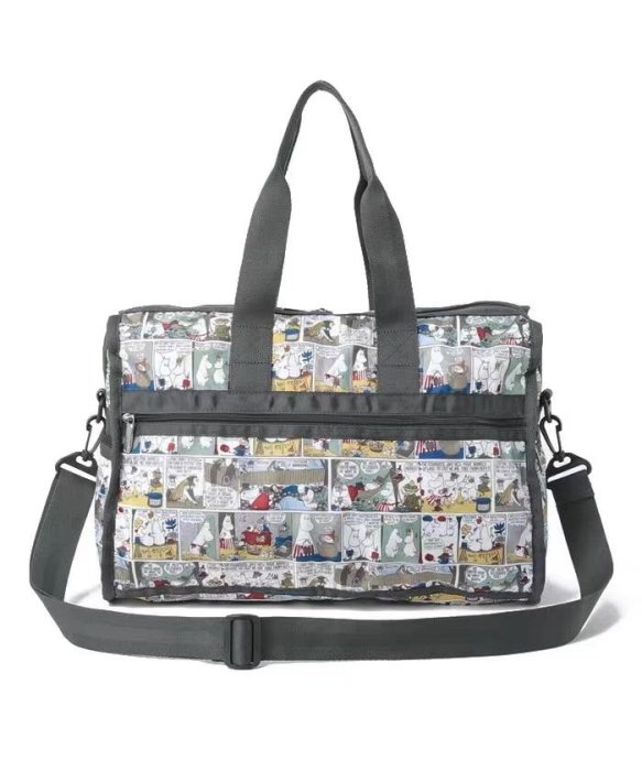 Lesportsac Moomin 漫畫格 7184 手提肩背斜背中款旅行包 背面可插行李箱 附收納袋 限量