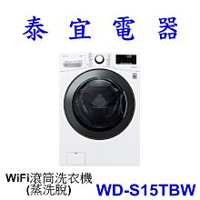 【泰宜電器】LG 樂金 WD-S15TBW WiFi滾筒洗衣機/蒸洗脫/冰磁白15公斤【另有WD-S15TBD】