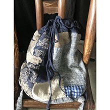 燕燕棉麻～亞麻材質 古布拼接 束口袋   抽繩輕便收納雙肩後背包