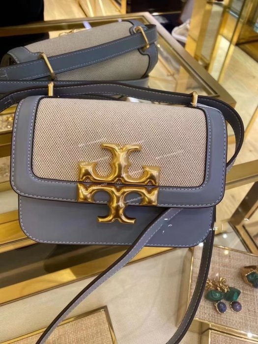 ╭☆包媽子店☆TORY BURCH Eleanor Shoulder Bag  帆布拼接款小號~走秀款