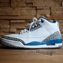 週日結標 Retro CLUB【一元起標】【二手】AIR JORDAN 3 RETRO 白藍 巫師隊配色 爆裂紋 籃球鞋 F24409