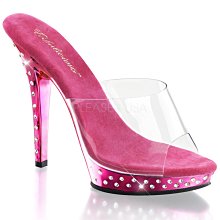 Shoes InStyle《五吋》美國品牌 FABULICIOUS 原廠正品水鑚透明金屬鍍鉻高跟拖鞋 出清特價『紫紅色』