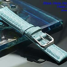 【時間探索】進口純正鱷魚皮高級錶帶短款水藍色 ( .20mm.18mm.16mm.14mm.12mm)