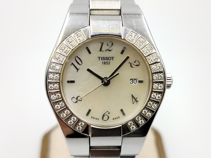 【發條盒子K0087】TISSOT 天梭 GLAM SPORT系列 數字貝殼面 原鑲鑽圈 石英錶款 T043210