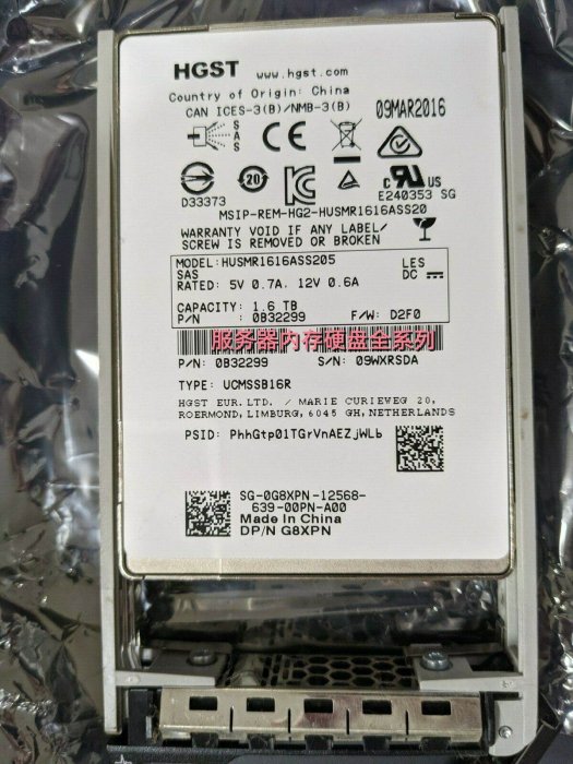 DELL G8XPN 0G8XPN 固態伺服器硬碟 1.6T 1.6TB SAS SSD 12Gb