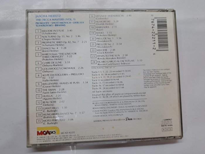 古典CD)(T111)(無ifpi) DECCA秘藏銘盤 I - 海飛茲 (普羅高菲夫、蕭士塔高維契、德布西、柴可夫斯基、布拉姆斯)