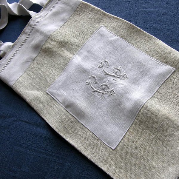 【18Park 】純色層次 French monogram linen bag [ 法國亞麻織袋 ]
