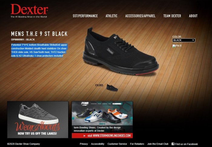 下殺-保齡球BEL保齡球用品 Dexter 男士 T.H.E 9 新款 黑色保齡球鞋