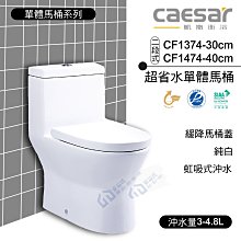 附發票 含稅 CAESAR凱撒 二段式超省水單體馬桶 CF1374-30cm/CF1474-40cm 中部免運【東益氏】