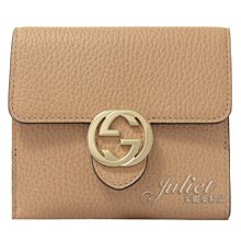 【茱麗葉精品】全新精品GUCCI 598167金屬雙G LOGO牛皮扣式零錢中短夾.杏色 預購