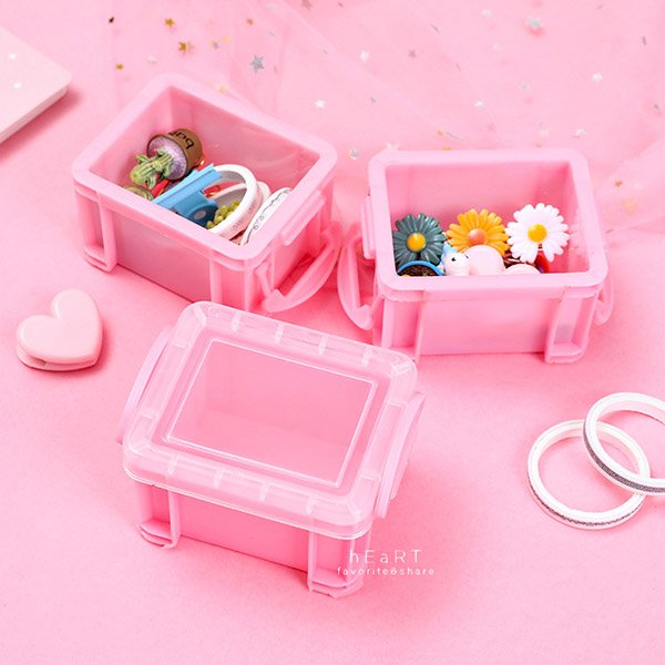 【媽媽倉庫】迷你便攜粉紅收納盒 飾品收納盒 小物收納盒