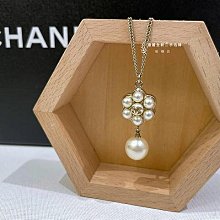 遠麗精品(板橋店) S2361 Chanel 金色logo珍珠花朵項鍊