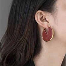 C.try 耳環｜1月新品💎 法式復古酒紅色手工縫製牛皮C型圈圈耳環（精工版）💎 每款只有一個現貨 售出即下架 耳環女
