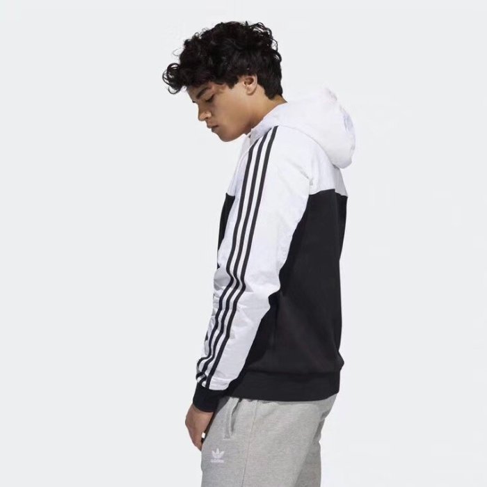 免運 ADIDAS 連帽 LOGO 圖騰 長袖 潮流 經典 復古 時尚 休閒 拚色 黑 白 情侶【GLORIOUS代購】