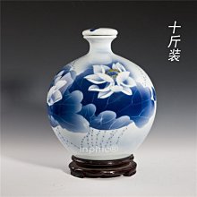 INPHIC-景德鎮十斤青花陶瓷酒瓶 10斤密封酒壇 手繪荷花圓球瓶 帶證書