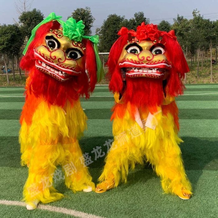 特賣-舞獅道具北獅獅頭笑臉獅子整套雙人舞龍舞獅衣服表演服裝醒獅用品