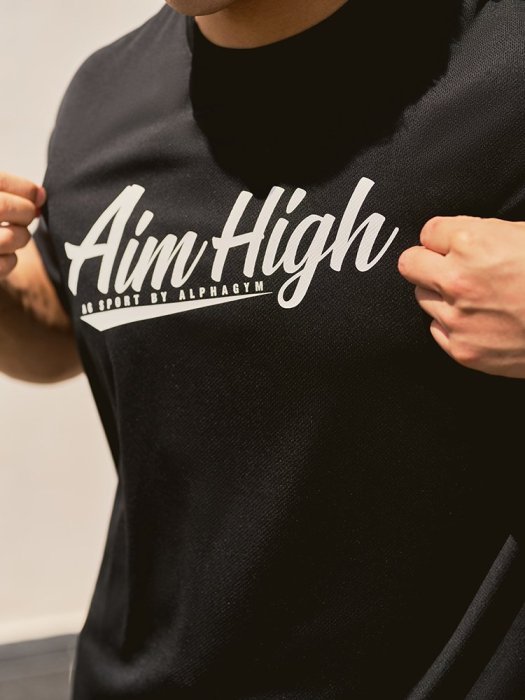 【男運動短袖】 AIM HIGH印花網眼訓練短袖男快干跑步健身T恤運動上衣