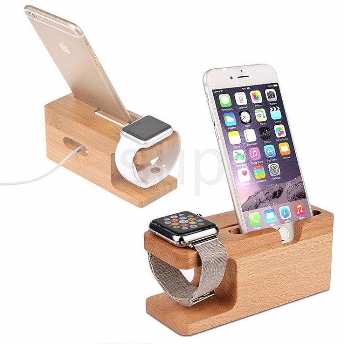 Apple Watch IPhone  竹木支架 充電底座 座充 手機架 充電支架 蘋果木質手機 手錶支架 二合一
