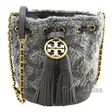 【茱麗葉精品】【全新商品】TORY BURCH 專櫃商品 89764 絎縫毛呢拼皮束口水桶包.灰 現貨