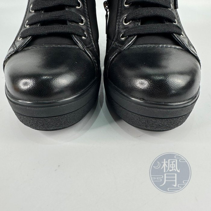 BRAND楓月 PRADA 普拉達 3TZ052 黑色 皮革 尼龍 中筒靴 短靴 靴子 女鞋 #35