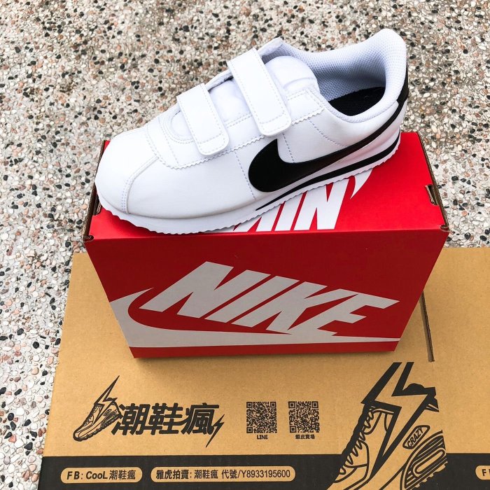 {潮鞋瘋}NIKE CORTEZ BASIC SL PS 白黑 阿甘鞋 魔鬼氈 中童 女段 904767-102