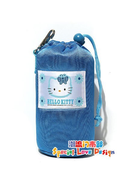 日本 HELLO KITTY 純色夾棉 防劃 抽繩 杯套 奶瓶套 剩藍2